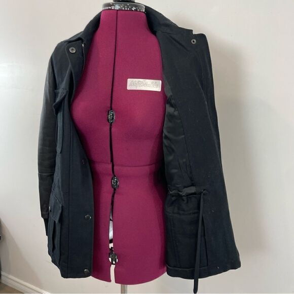 Club Monaco Women’s Black Utility Military Jacket Canvaa Leather Blazer XS - Picture 5 of 14